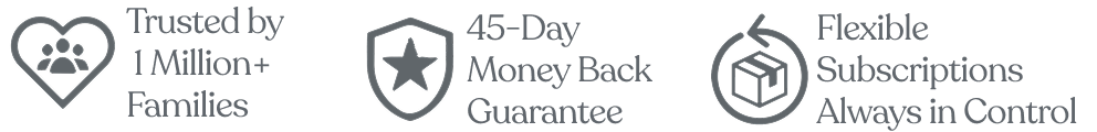 Trust badges: Trusted by 1 Million+ Families, 45-Day Money Back Guarantee, and Flexible Subscriptions Always in Control.